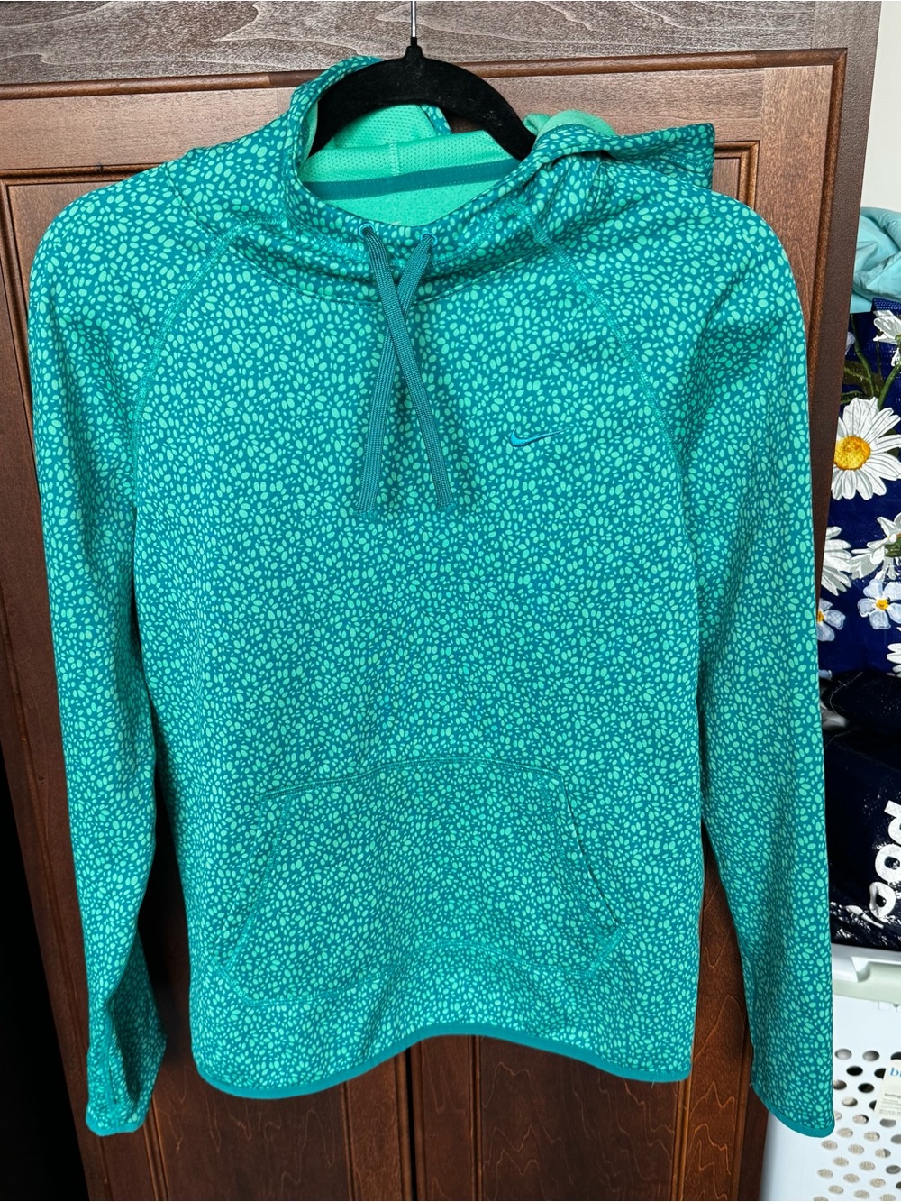 Nike Therma-FIT Teal Pebble Speckle Print Athletic Hoodie Sweatshirt Size Small